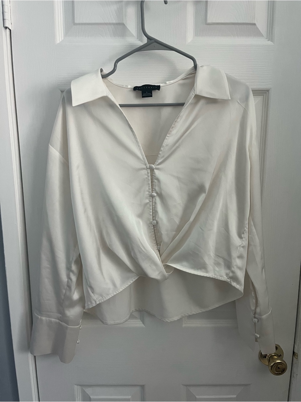 Sanctuary Satin Twist-Front Button Blouse - Women